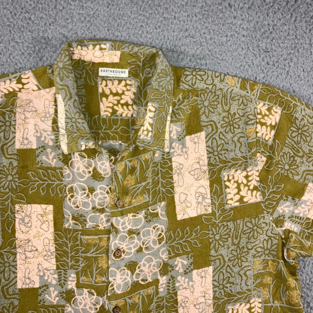Vtg Earthbound Trading Co Button Up Shirt Men 2XL Mushroom Botanical Patchwork